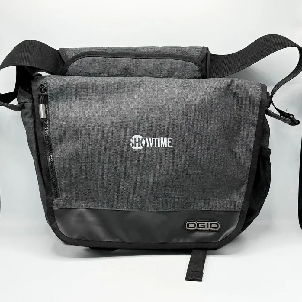 Ogio Charcoal Grey Canvas Sly Black Messenger Bag New Embroidered
